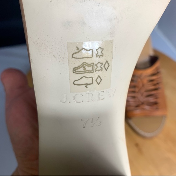 J. CREW Sandals Womens Sz 7.5 Marlow Tan Brown Woven Huarache Mule Heel Leather - Picture 9 of 11